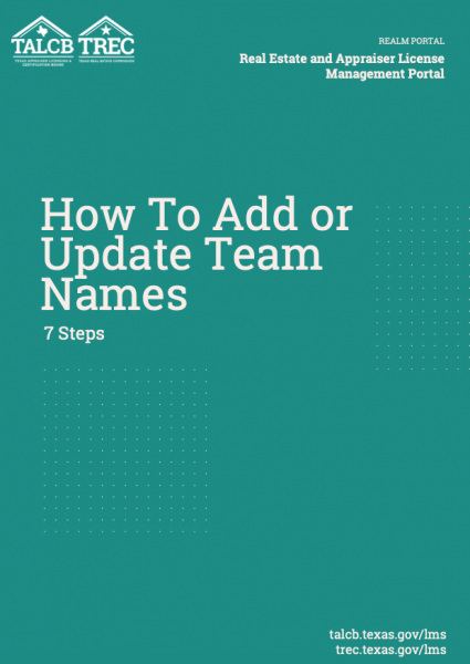 How To Add or Update Team Names in the REALM Portal